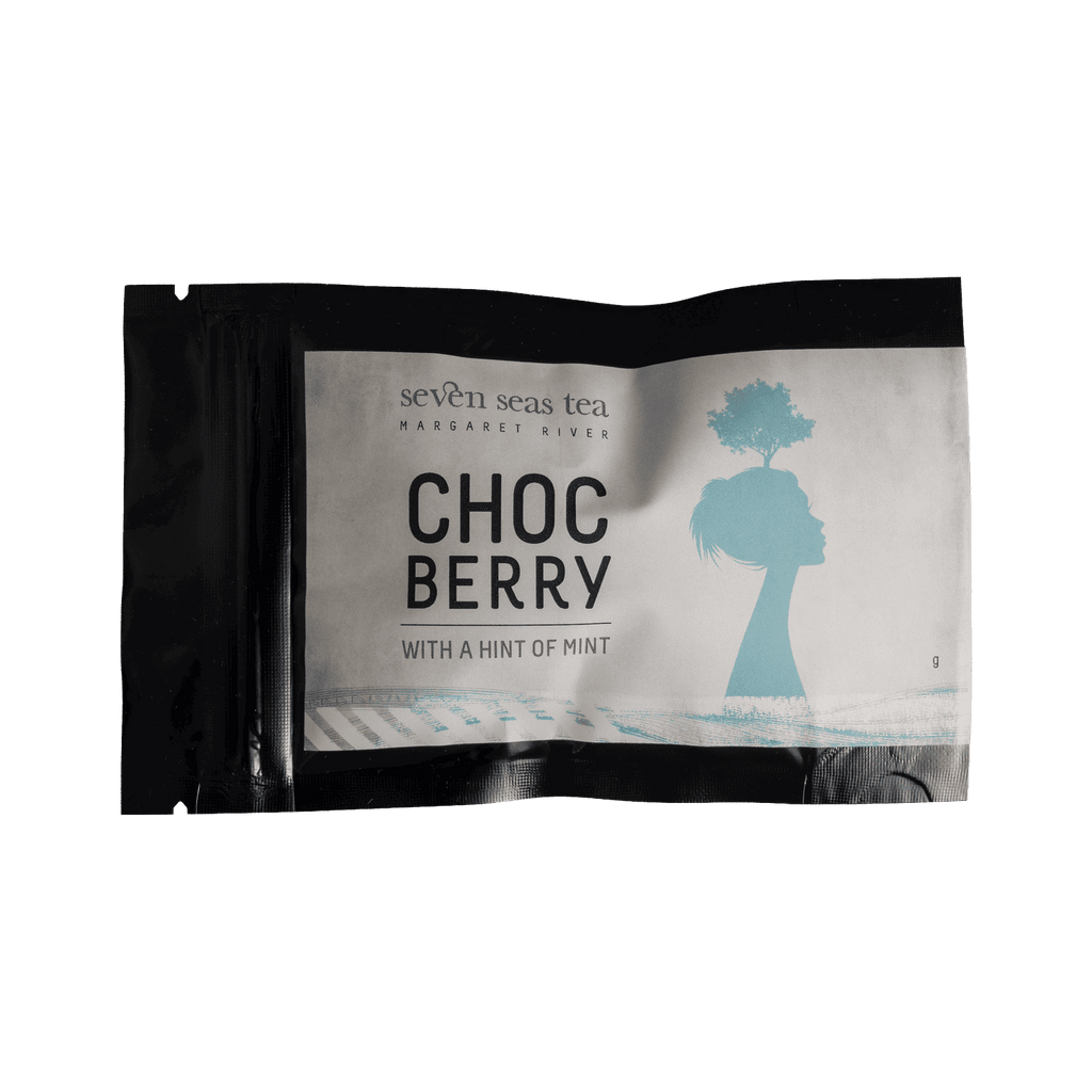 Choc Berry (With a Hint of Mint) tea sample sachet, Seven Seas Tea