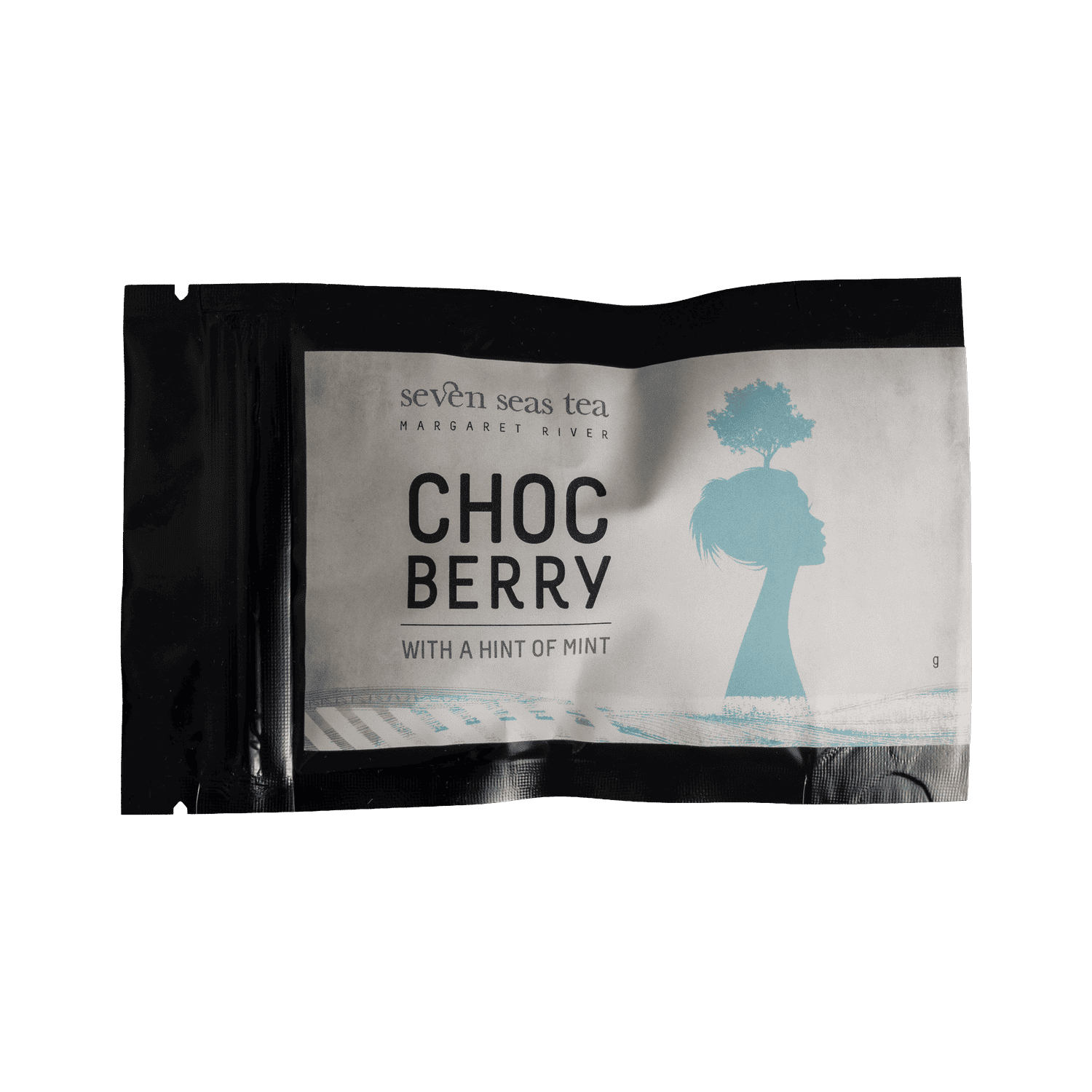 Choc Berry (With a Hint of Mint) tea sample sachet, Seven Seas Tea