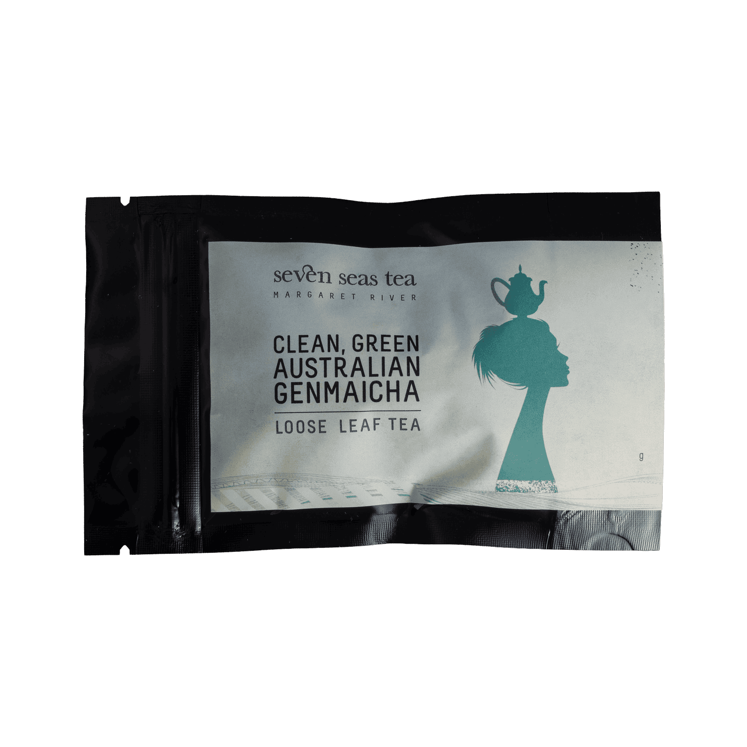 Green Australian Genmaicha tea sample sachet, Seven Seas Tea