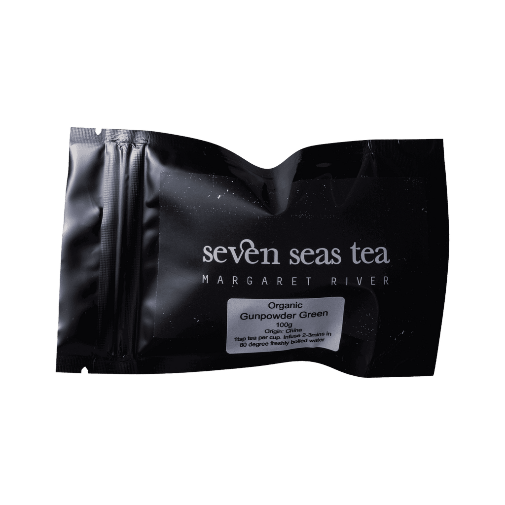 Organic Gunpowder Green tea sample sachet, Seven Seas Tea
