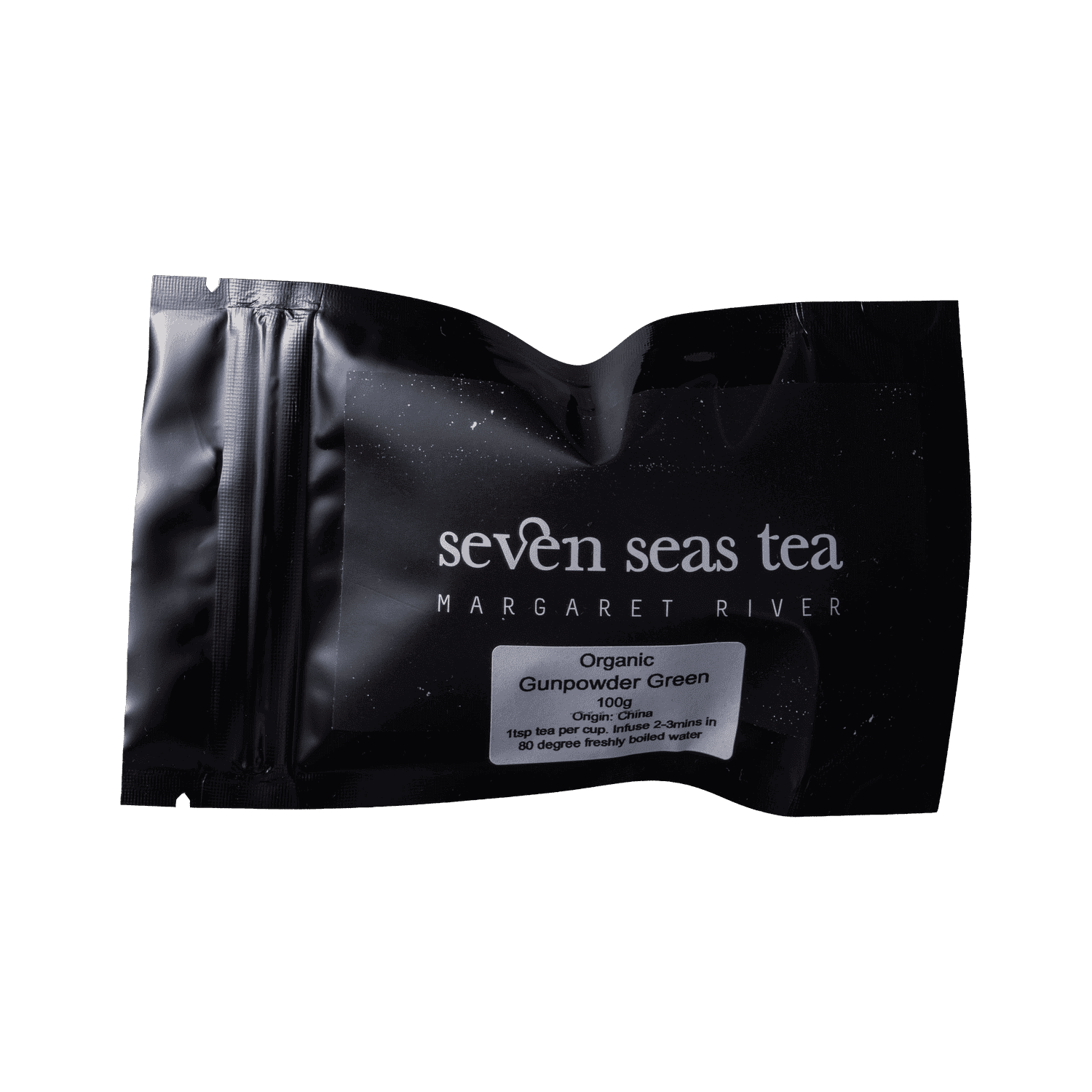 Organic Gunpowder Green tea sample sachet, Seven Seas Tea