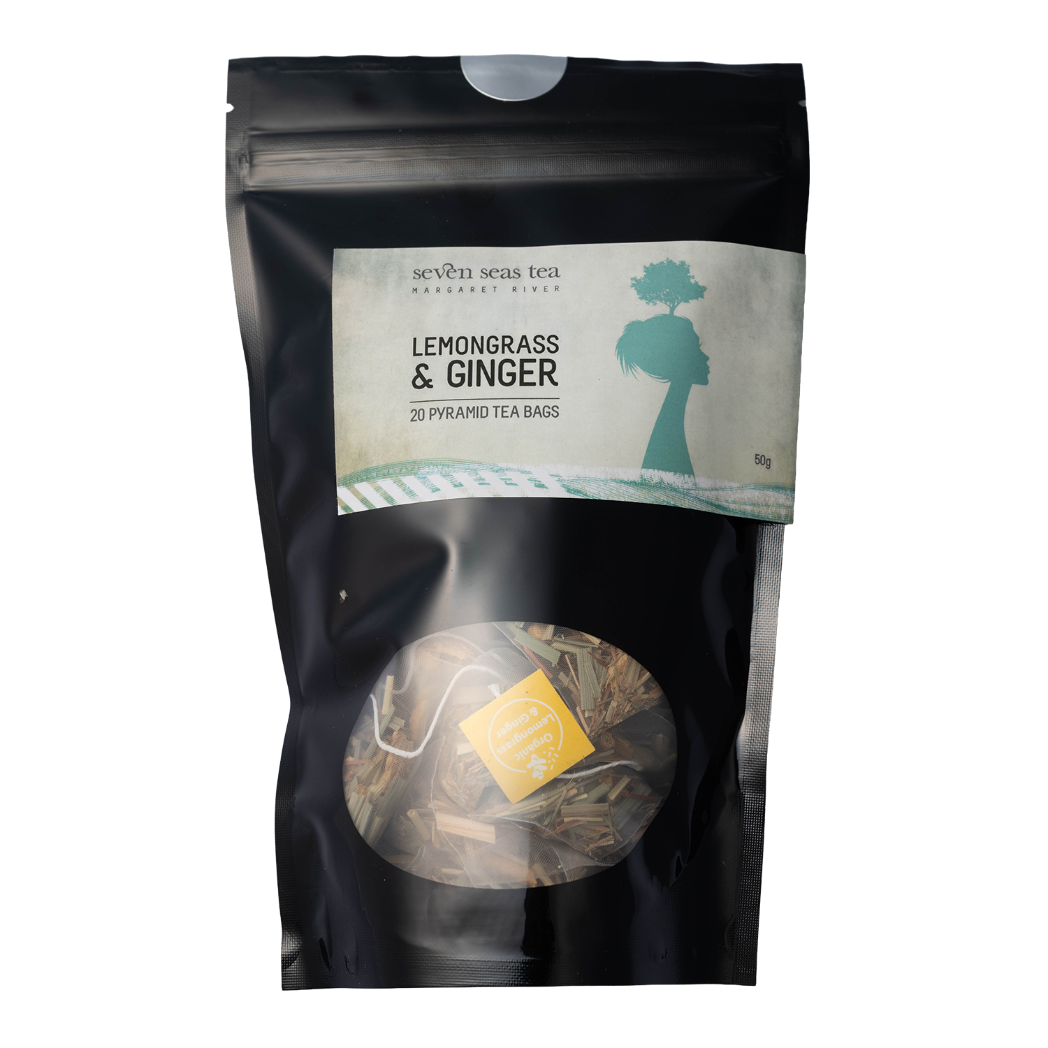 Organic Lemongrass & Ginger Teabags loose leaf tea, Seven Seas Tea sample sachet