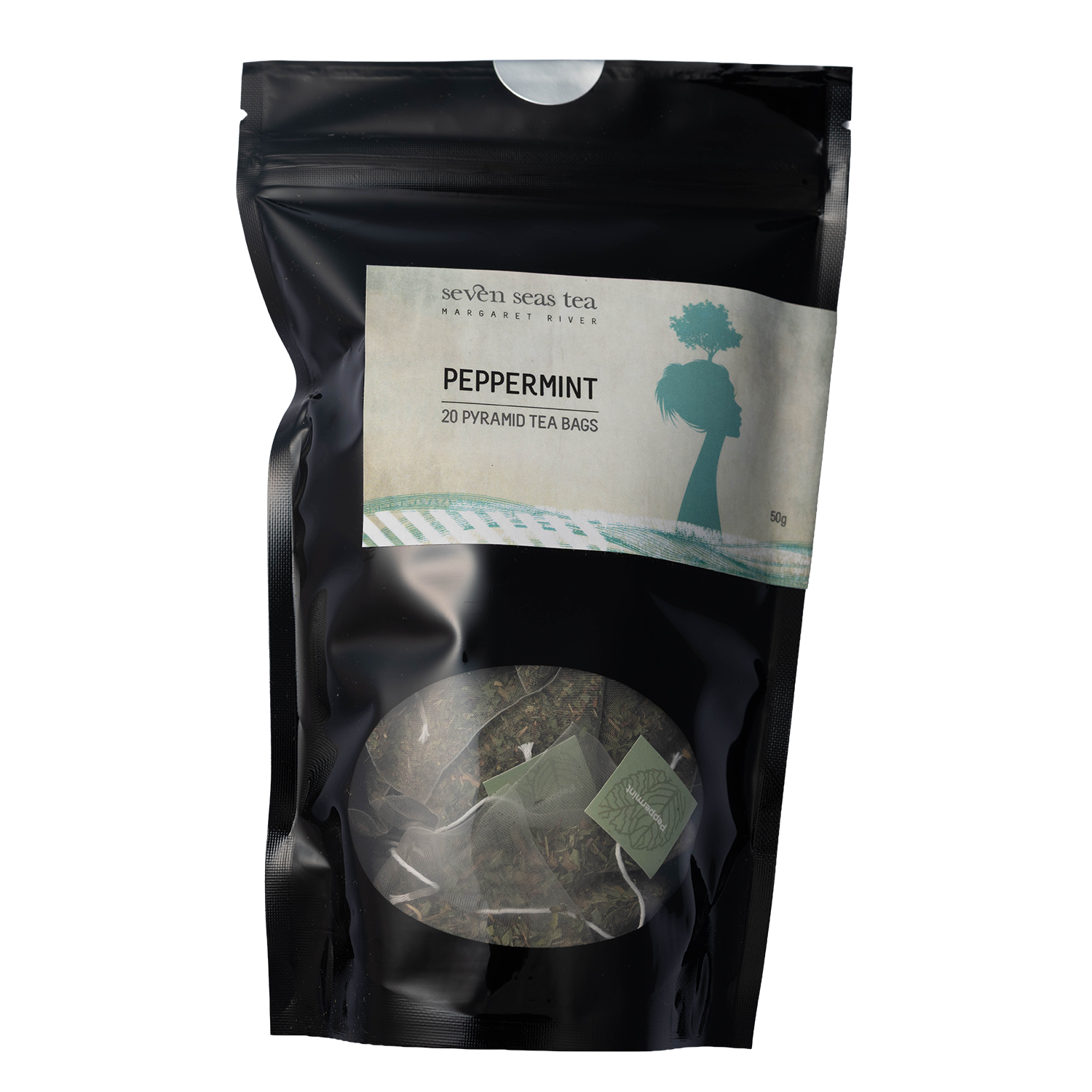 Organic Peppermint Teabags loose leaf tea, Seven Seas Tea sample sachet
