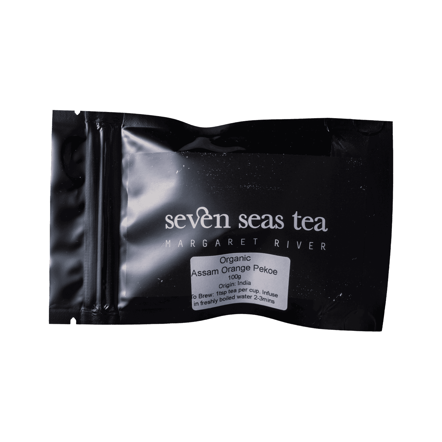 Organic Assam Orange Pekoe tea sample sachet, Seven Seas Tea