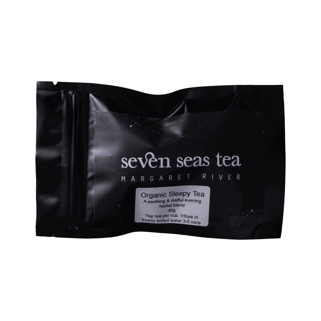 Organic Sleepy Blend tea sample sachet, Seven Seas Tea