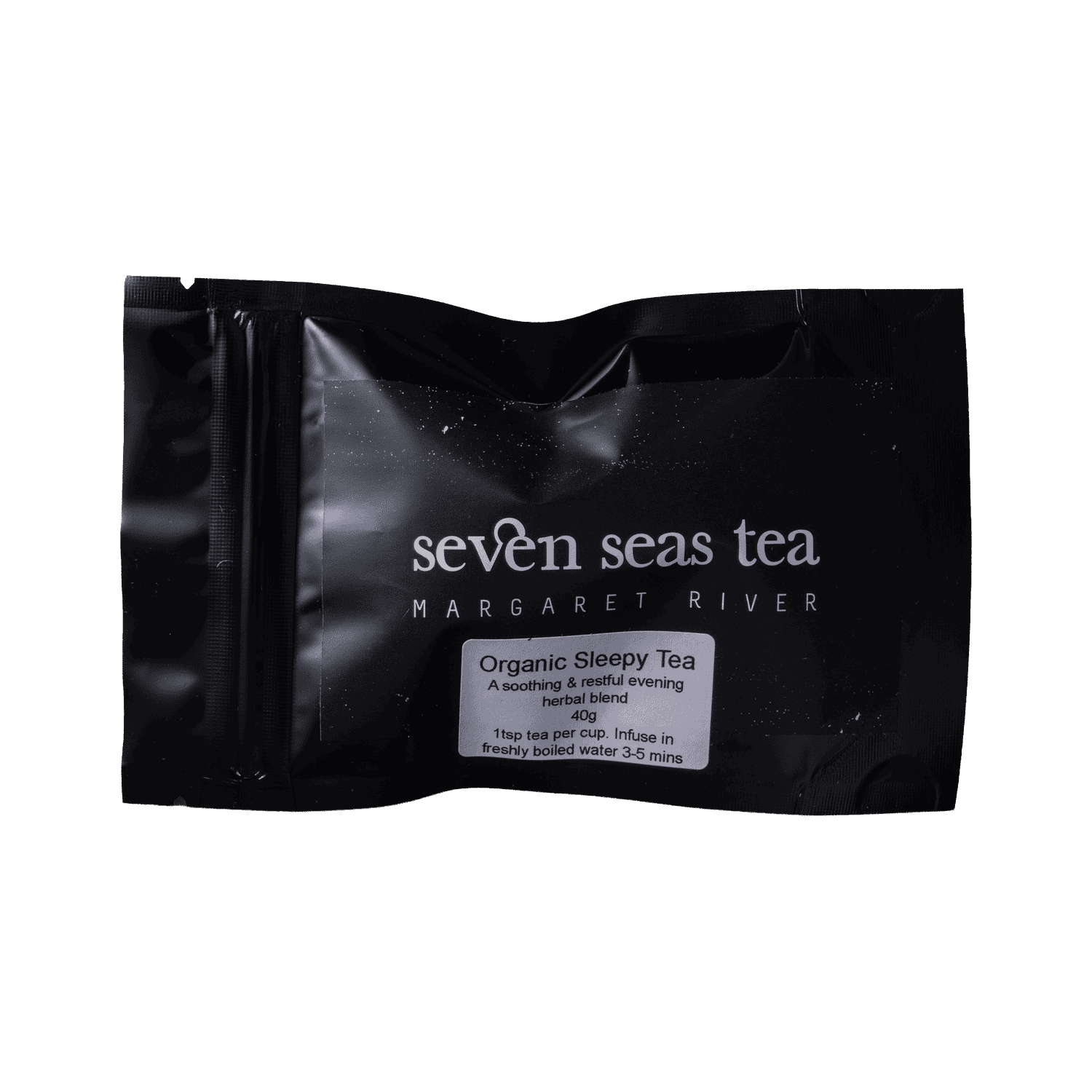 Organic Sleepy Blend tea sample sachet, Seven Seas Tea