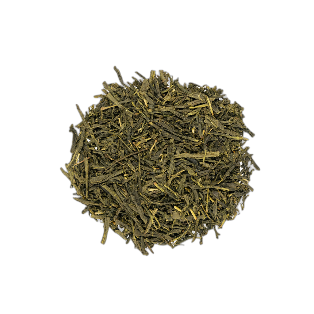Close up of Green Australian Sencha loose leaf blend spread flat