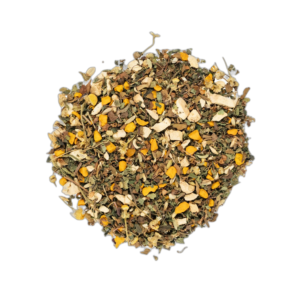 Close up of Organic Anti Inflammatory Blend loose leaf blend spread flat