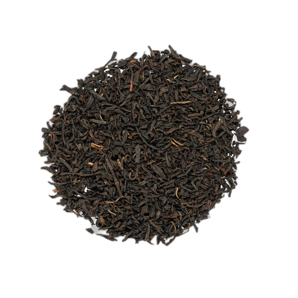 Close up of Organic Earl Grey loose leaf blend spread flat