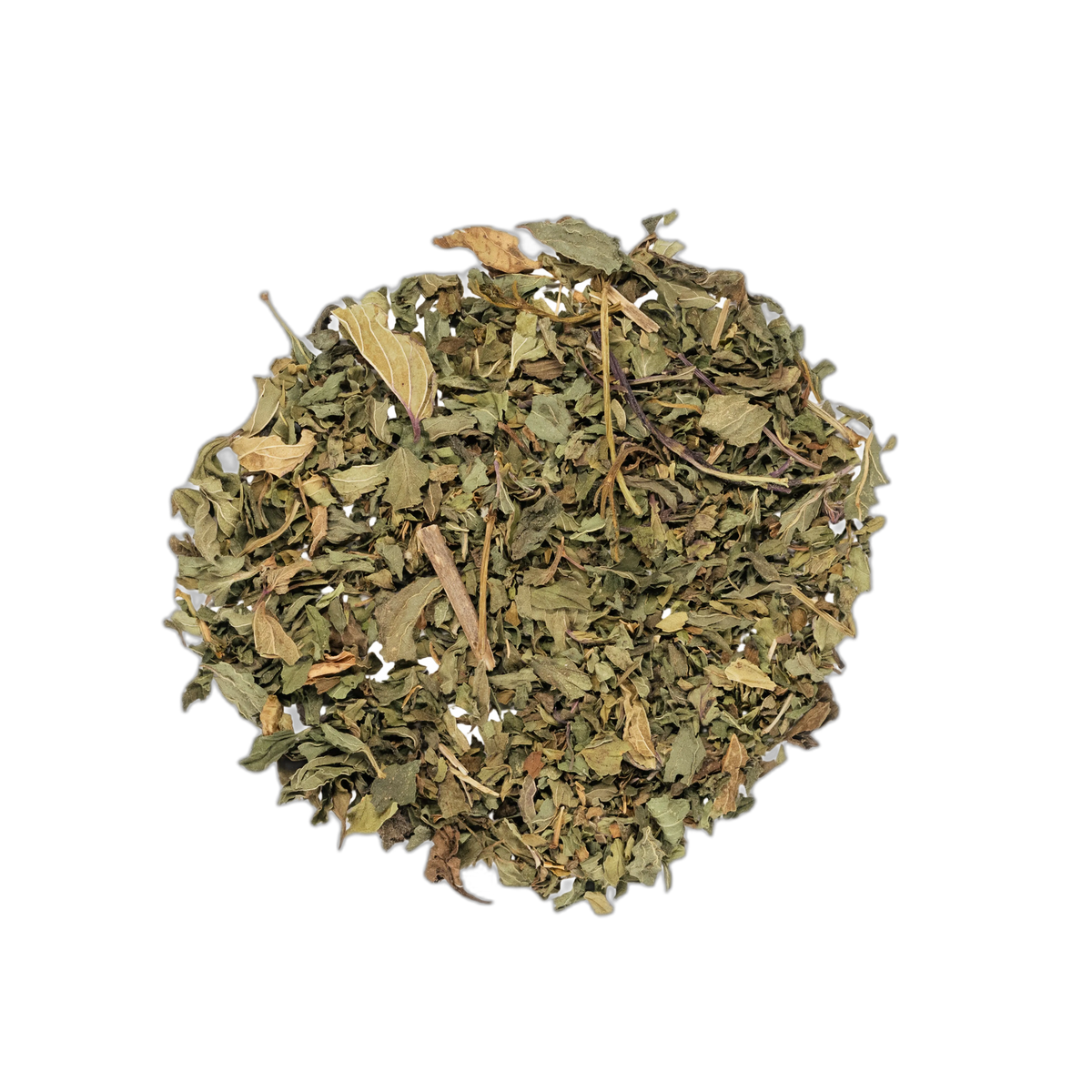 Close up of Organic Peppermint loose leaf blend spread flat