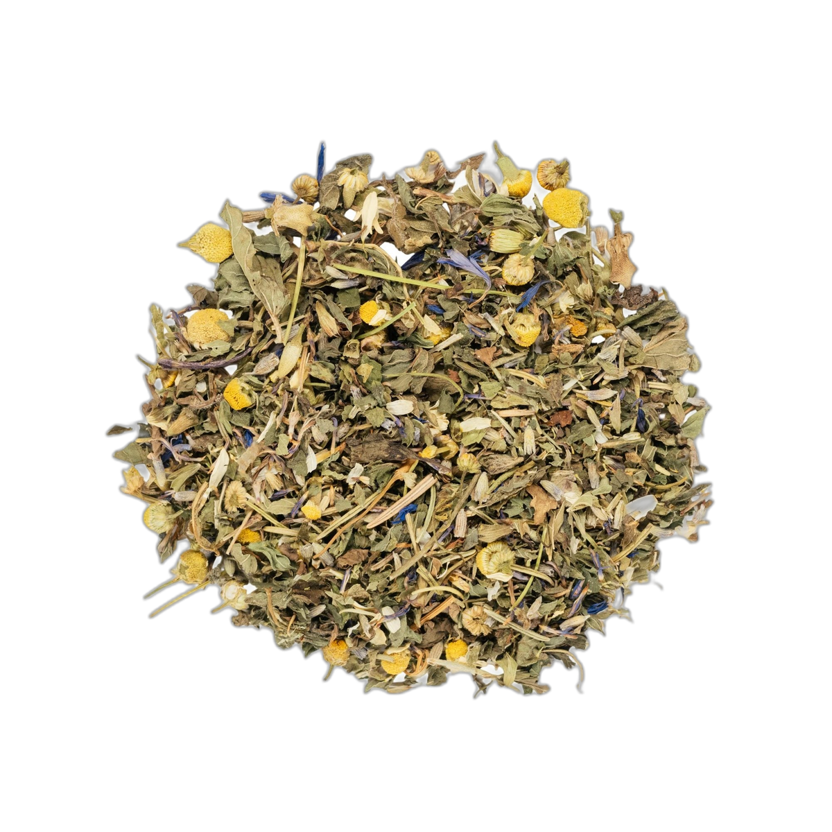 Close up of Organic Sleepy Blend loose leaf blend spread flat