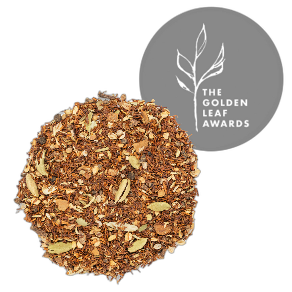 Out of Africa Organic Rooibos Chai loose leaf with the Golden Leaf silver medal badge
