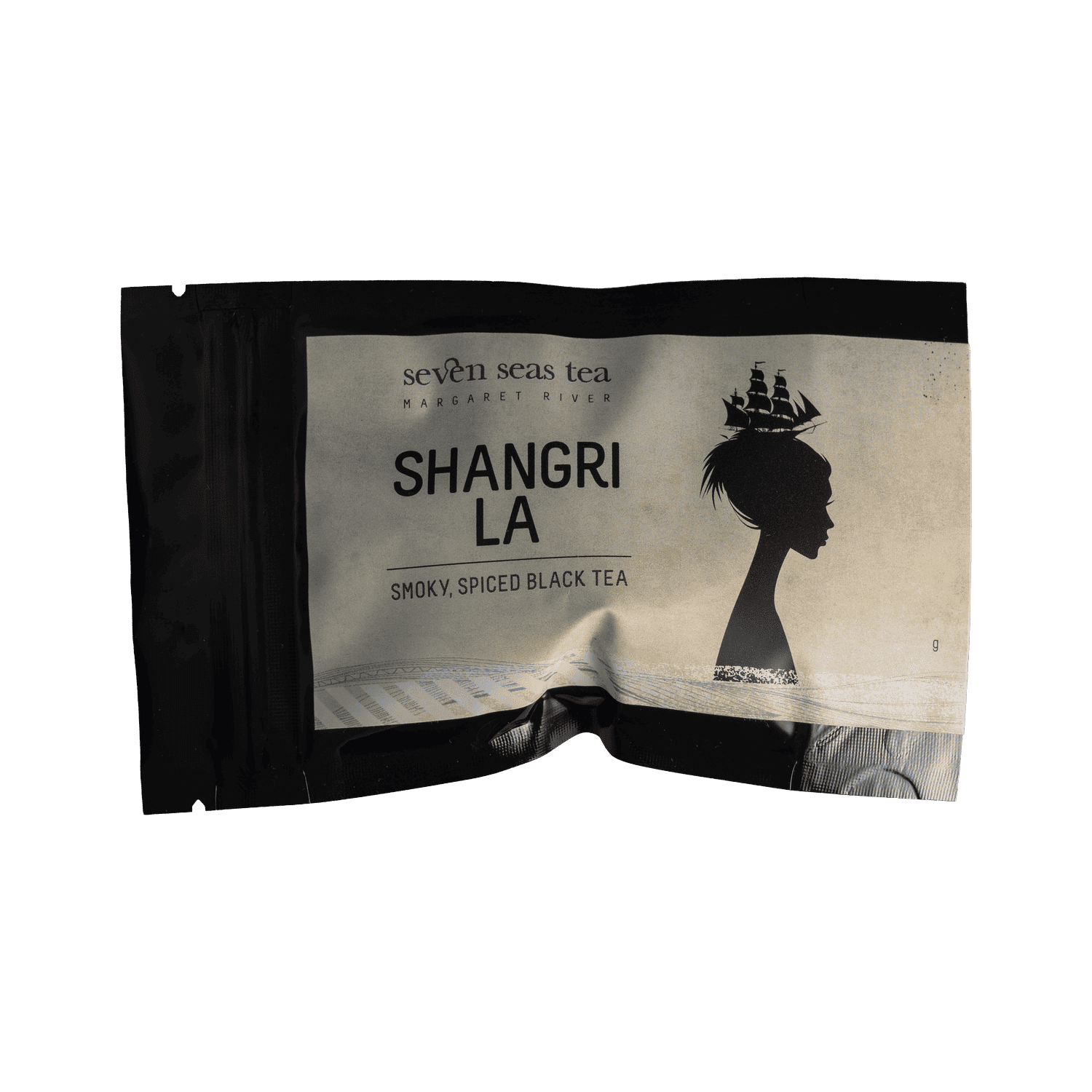 Shangri La - Smoky Spiced Black Tea sample sachet, Seven Seas Tea